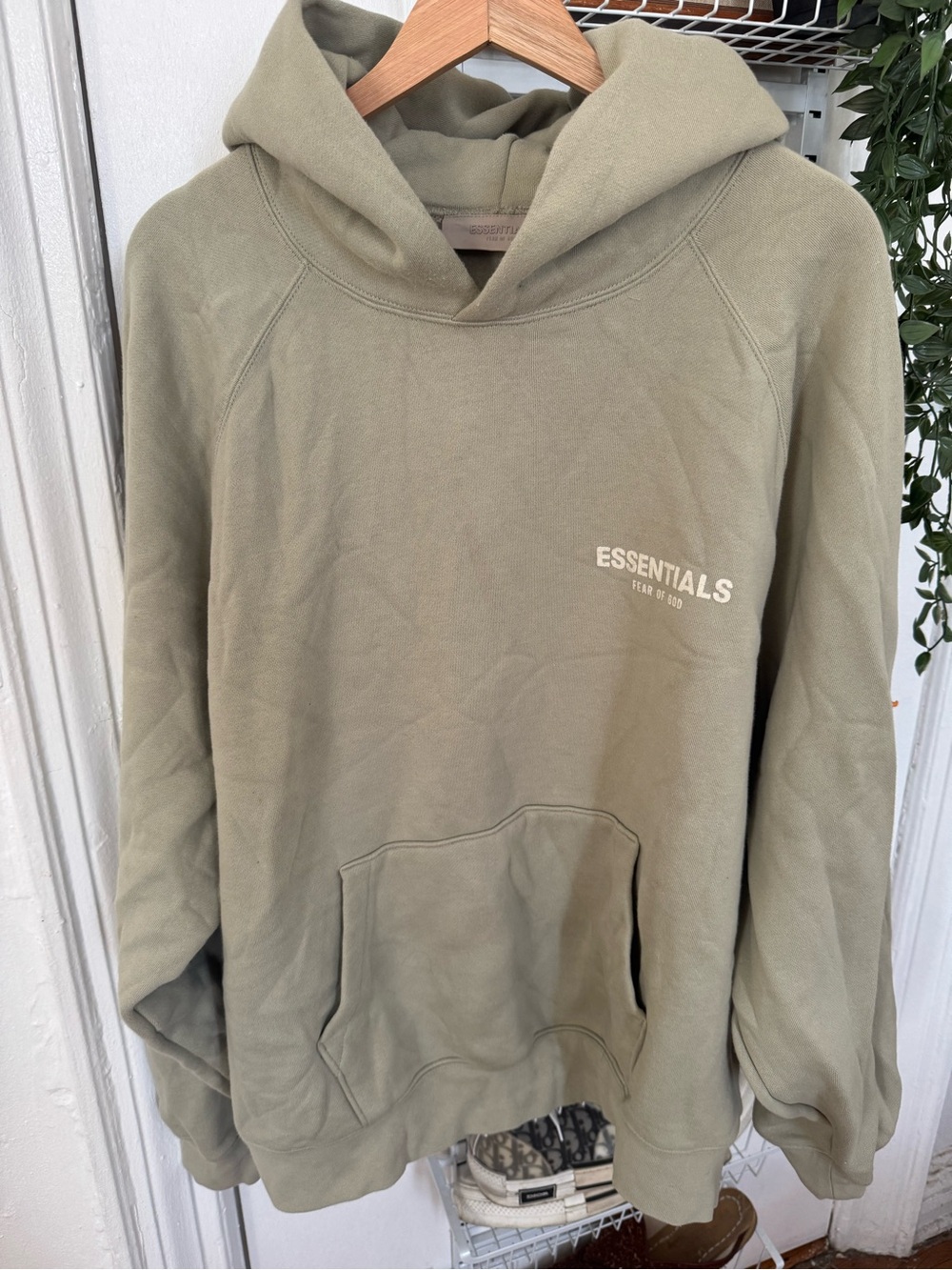Fear of God ESSENTIALS Olive Green Pullover Hoodie